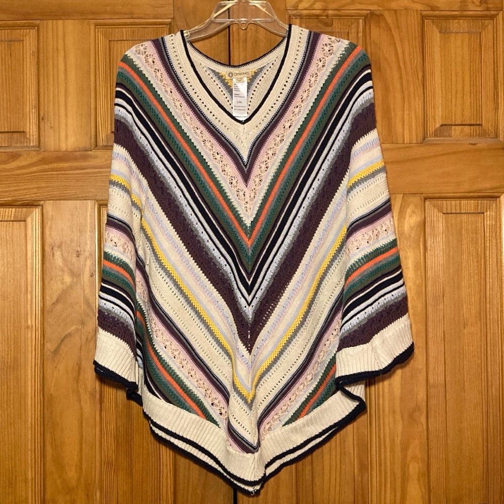 NWT Democracy Vintage 90s Crochet Shawl Cape Cream Pink Size L XL